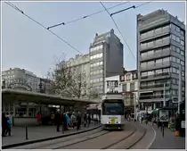 Tram N� 6023 is arriving at the stop Marie-Jos�-plein in Oostende on November 12th, 2011.