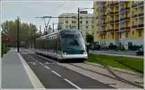 An Eurotram pictured at the Place d'Islande, the final stop of the line E in Strasbourg on October 29th, 2011.