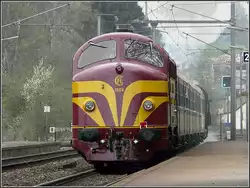Det historiska loket 1604 i slutet av ett specialtåg lämnar stationen Lorentzweiler den 20 april 2008.