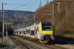 De SNCB Desiro AM08 524 en AM08 541 komen op 6 februari 2020 aan in Clervaux.