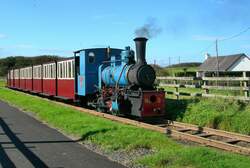 Der kleine Dampflokzug wird am Giants Causeway Bahnhof ankommen.